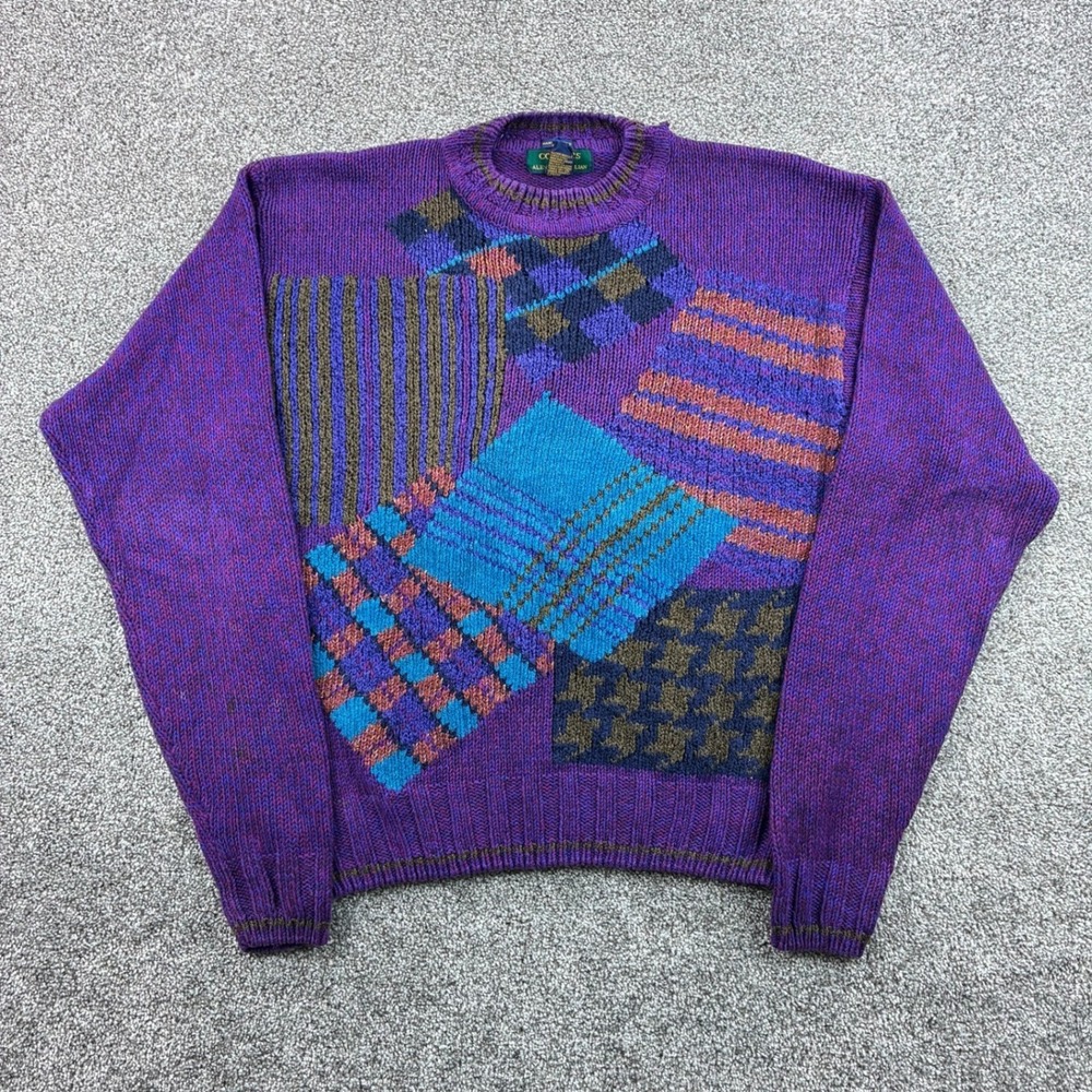 Vintage Alexander Julian Sweater Mens L Purple Linen Blend Handframed Knit